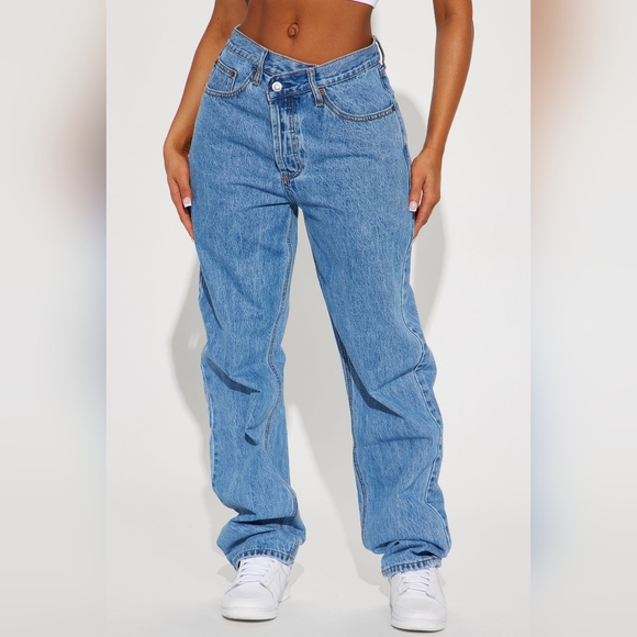 Crossover Straight Leg Jeans - Medium Wash - Picture 1 of 4